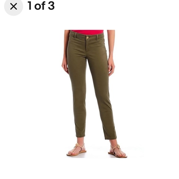 CALVIN KLEIN JEANS Army Green Taper Pants Stretch Logo Pockets Women's 10 - Picture 1 of 6